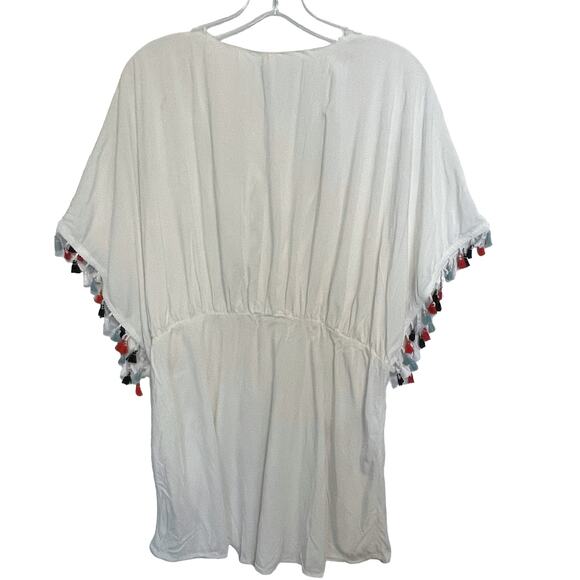 SWIM by Cacique Fringe Coverup Womens Size 14/16 White Gauze Boho Tasseled Top - Picture 5 of 9